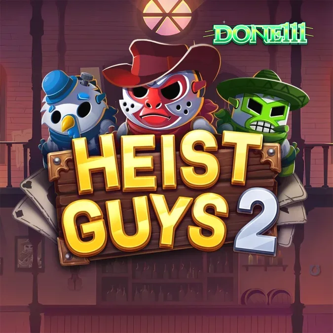 Heist Guys 2 slot game interface showing the heist map and characters.